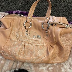 Beautiful dusty rose white stitching leather bag
